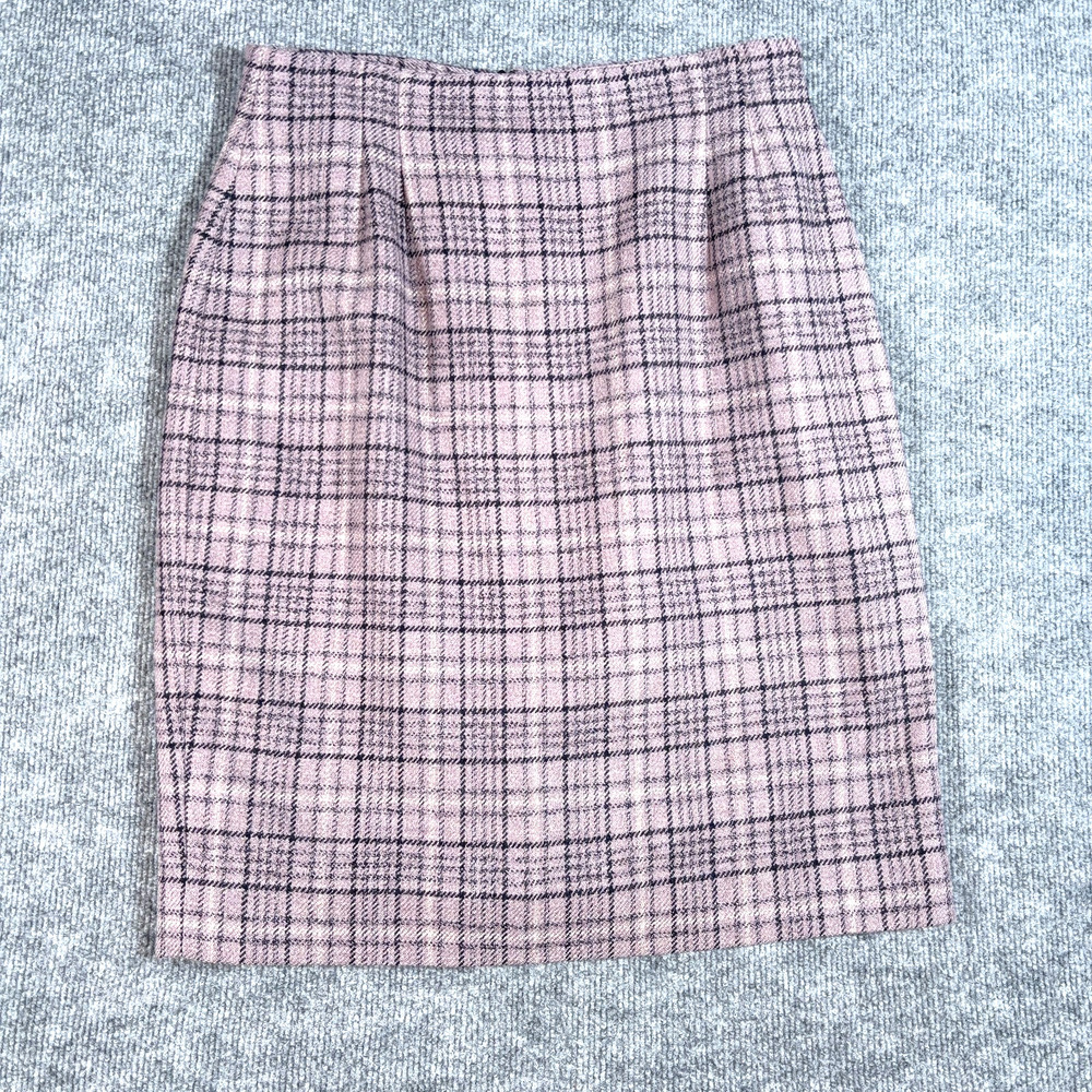 Jones New York Wool Plaid Pencil Skirt Sz 10 Lavender Purple 90s Vintage USA